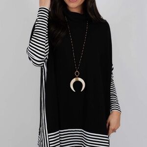 Black and White Striped Poncho Cape Top